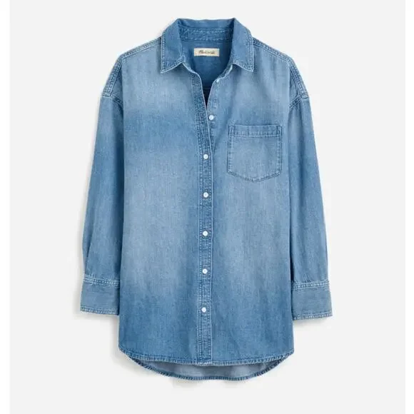Madewell Denim Oversized Button-Up Shirt WMNS S Marnie Wash Long Sleeve Collared - Picture 3 of 9